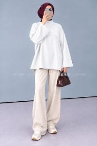 Lamelif Oversize Basic Sweatshirt Ekru