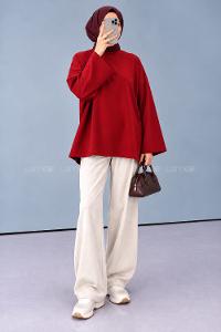 Lamelif Oversize Basic Sweatshirt Kırmızı