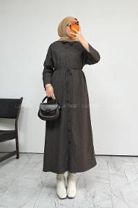 Brown Crew Neck Unprinted Dresess