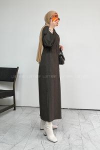 Brown Crew Neck Unprinted Dresess