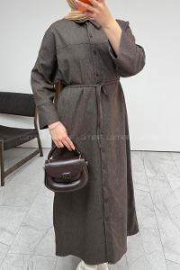 Brown Crew Neck Unprinted Dresess
