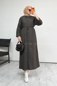 Brown Crew Neck Unprinted Dresess
