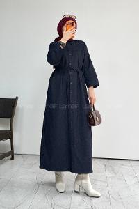 Navy Blue Crew Neck Unprinted Dresess