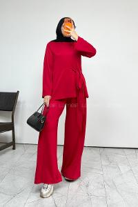 Red Neckband Long Arm Without Accessories Regular Trousers Suit