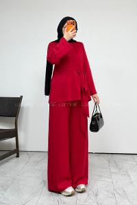 Red Neckband Long Arm Without Accessories Regular Trousers Suit