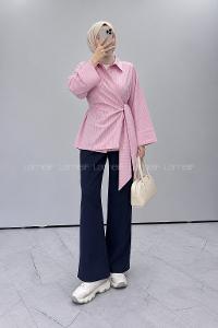 Pink Shirt Collar Long Arm Cotton Unprinted Shirt