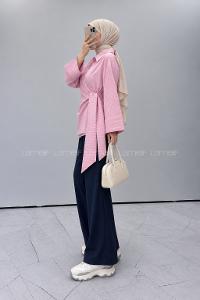 Pink Shirt Collar Long Arm Cotton Unprinted Shirt
