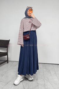 Lamelif Yazı Nakışlı Çizgili Pinterest Sweatshirt Bordo