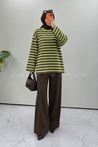 Lamelif Bisiklet Yaka Çizgili Basic Tunik Haki