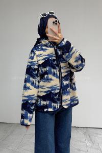 Navy Blue Neckband Long Arm Jacket