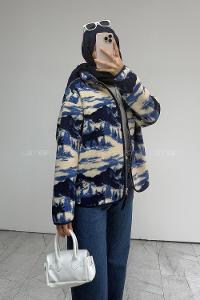 Navy Blue Neckband Long Arm Jacket
