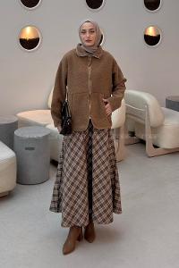 Brown Neckband Long Arm Jacket