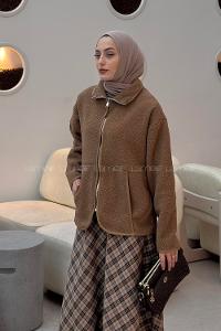 Brown Neckband Long Arm Jacket