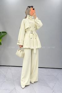 Beige Neckband Long Arm Jacket