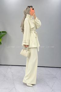 Beige Neckband Long Arm Jacket