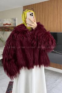 Lamelif Kısa Kürk Ceket Bordo