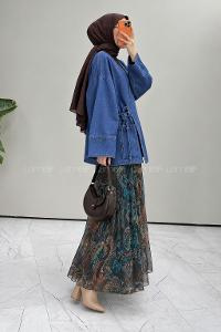 Blue V Neck Long Arm Denim Jacket