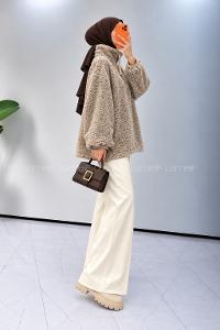 Lamelif Yarım Fermuar Yaka Polar Sweatshirt Bej