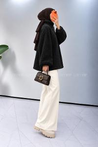 Lamelif Yarım Fermuar Yaka Polar Sweatshirt Siyah