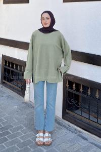 Lamelif Yırtmaç Detaylı Oysho Sweat Haki