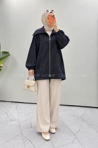 Navy Blue Shirt Collar Long Arm Jacket