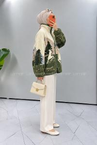 Lamelif Desenli Polar Sweatshirt Haki
