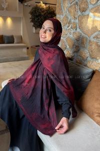 Lamelif Bulut Desen Bambu Şal Bordo