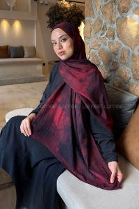 Lamelif Bulut Desen Bambu Şal Bordo