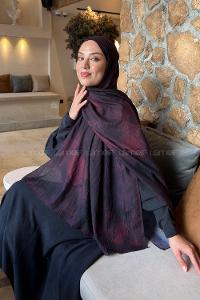 Lamelif Bulut Desen Bambu Şal Koyu Bordo