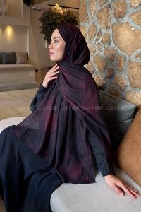 Lamelif Bulut Desen Bambu Şal Koyu Bordo
