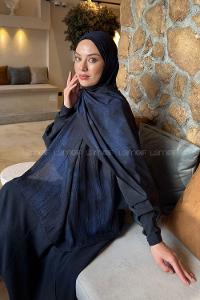 Lamelif Bulut Desen Bambu Şal Lacivert