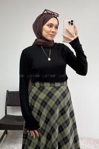 Lamelif Dik Yaka Çıtçıtlı Triko Kazak Siyah