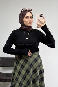 Lamelif Dik Yaka Çıtçıtlı Triko Kazak Siyah