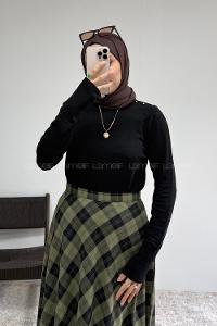 Lamelif Dik Yaka Çıtçıtlı Triko Kazak Siyah