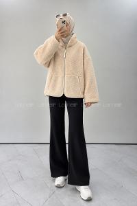Lamelif Dik Yaka Polar Sweatshirt Ekru