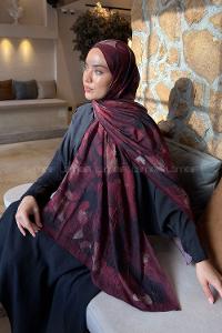 Lamelif Flower Desen Bambu Şal Bordo