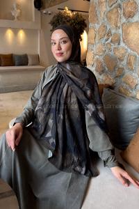 Lamelif Flower Desen Bambu Şal Haki