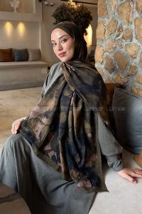 Lamelif Flower Desen Bambu Şal Kına Yeşili