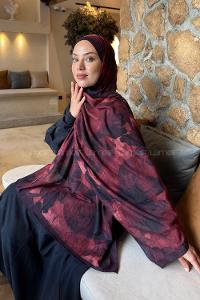 Lamelif Flower Desen Bambu Şal Koyu Bordo