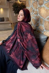 Lamelif Flower Desen Bambu Şal Koyu Bordo
