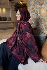 Lamelif Flower Desen Bambu Şal Koyu Bordo