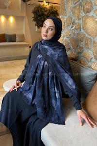 Lamelif Flower Desen Bambu Şal Lacivert