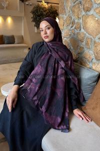 Lamelif Flower Desen Bambu Şal Mürdüm