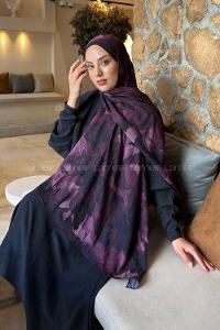 Lamelif Flower Desen Bambu Şal Mürdüm