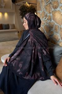 Lamelif Flower Desen Bambu Şal Siyah Badem