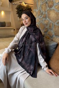 Lamelif Flower Desen Bambu Şal Siyah Kahverengi