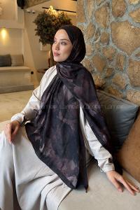 Lamelif Flower Desen Bambu Şal Siyah Kahverengi