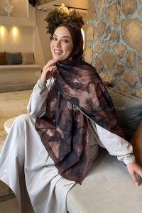 Lamelif Flower Desen Bambu Şal Sütlü Kahve