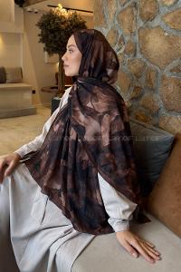 Lamelif Flower Desen Bambu Şal Sütlü Kahve
