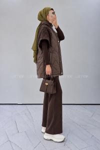 Brown Neckband Sleeveless Arm With Zipper Unprinted Vest